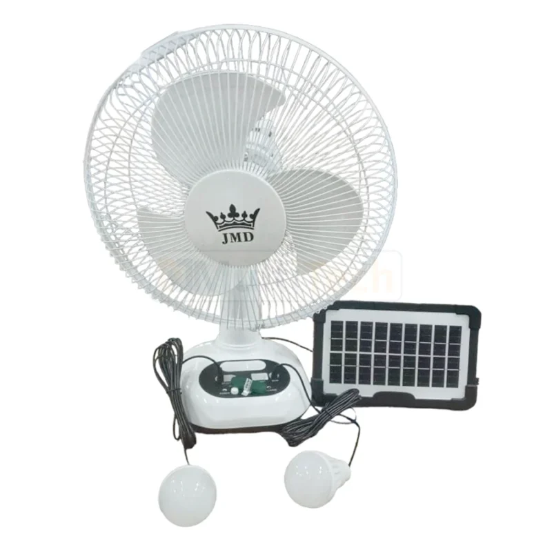 Ventilador de mesa JMD 12" con panel solar y luces